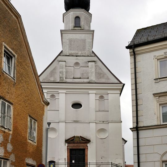 Evang. Pfarrkirche A.B., ehem. Pfarrkirche hll. Sebastian und Rochus, Kirche am Stein