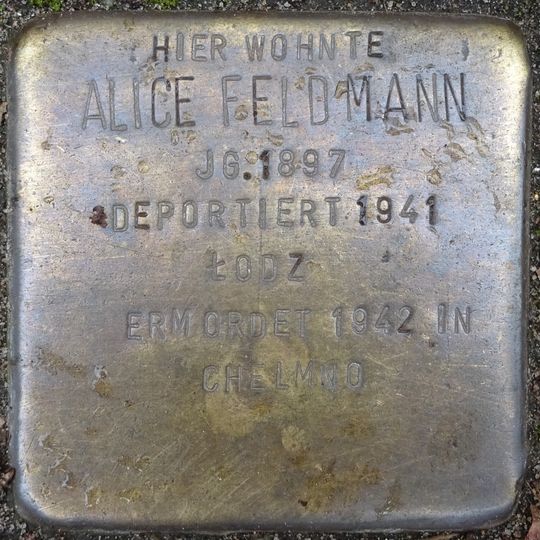 Stolperstein dedicated to Alice Feldmann