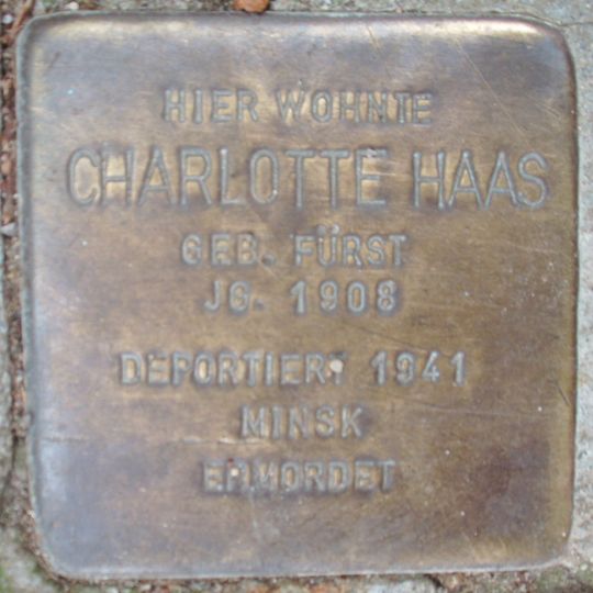 Stolperstein dedicated to Charlotte Haas