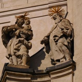 Statues on the facade of Church of St. Gallus (left side)