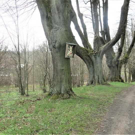 Obrázek Anděla Strážného na lípě v aleji v západní části Lipové