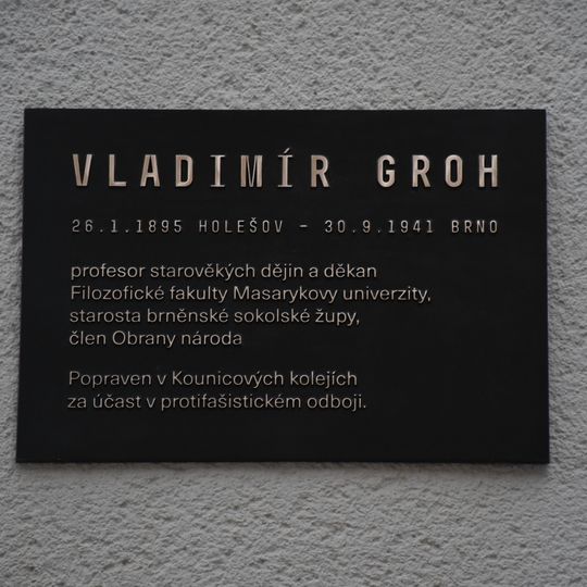Pamětní deska Vladimíra Groha v Brně