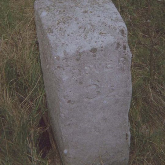 Milepost, E of roundabout intersection with A2, W of footpath to Hougham Court Farm