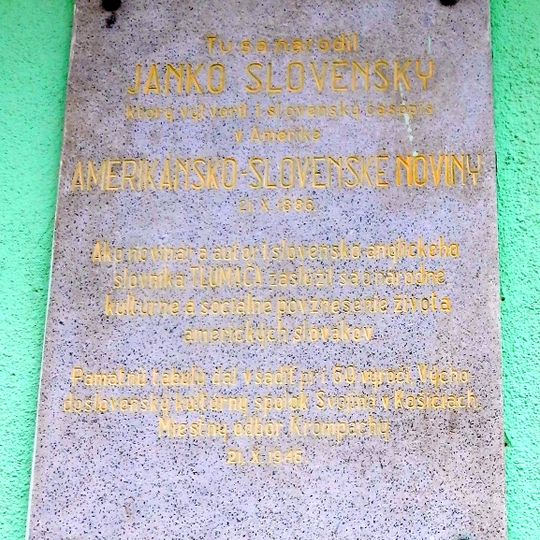 Rod. dom J. Slovenského, tabuľa pamätná