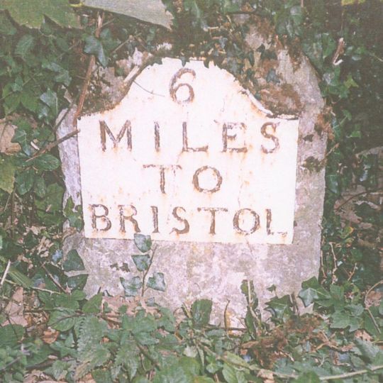 Milestone, nr Backwell Green; opp. Six Mile Cottage that stands by a wide entrance of a quarry road