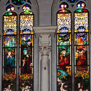 Stained glass windows of the martyrs in the cathedral of Fribourg
