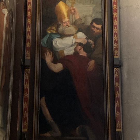 Évêque coupant la chevelure d'un homme agenouillé