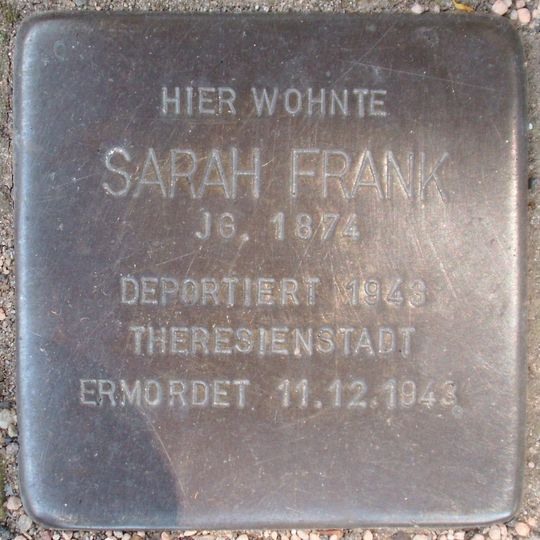 Stolperstein dedicated to Sarah Frank