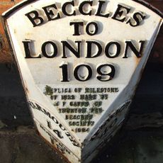Milepost, by the Townhall, opp. Church