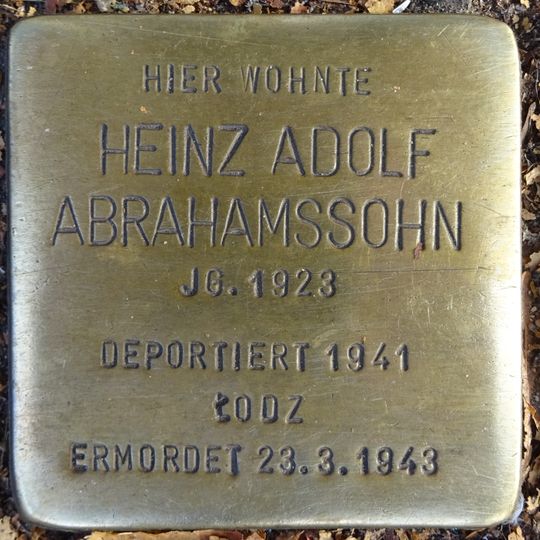 Stolperstein dedicated to Heinz Adolf Abrahamssohn