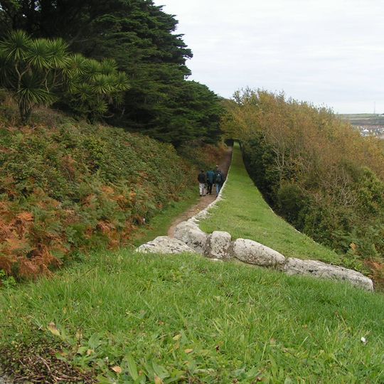 Post-medieval breastwork, curtain wall and associated defensive structures on the periphery of The Garrison, St Mary's