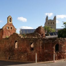 Bomb damaged remains of St Catherine's Almshouses and chapel and adjacent canon's house, 140m north of the Cathedral