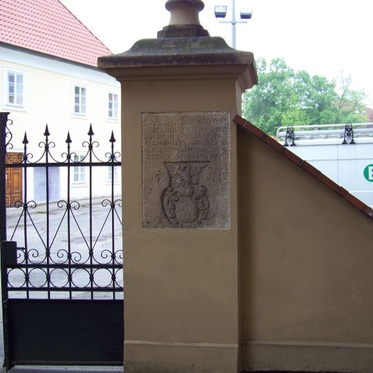 Plaque on the cemetery gate of Church of Saint James the Greater