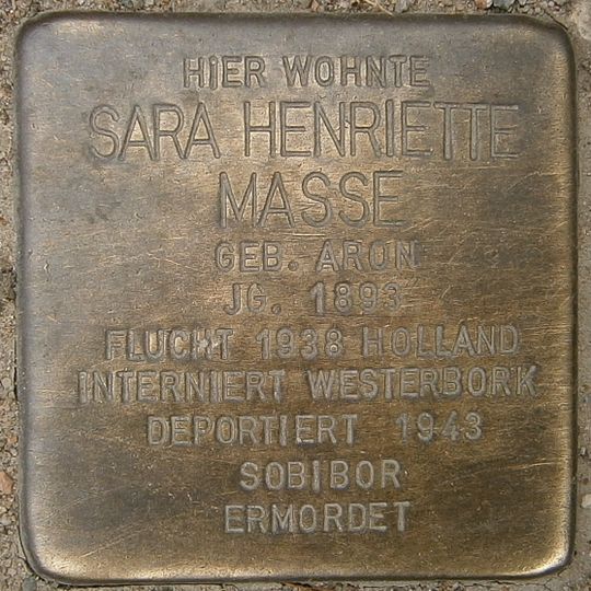 Stolperstein dedicated to Sara Henriette Masse