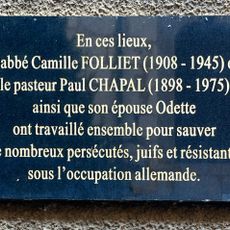 Plaque mémorial Abbé Camille Folliet Pasteur Paul Chappal