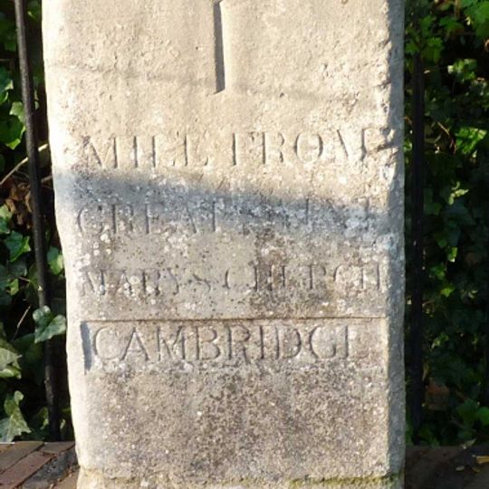 Milestone, Hills Road, opp. Station Road, by Botanic House