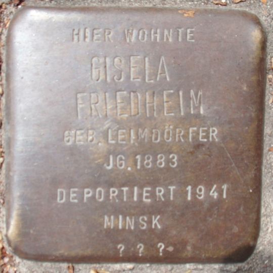 Stolperstein dedicated to Gisela Friedheim