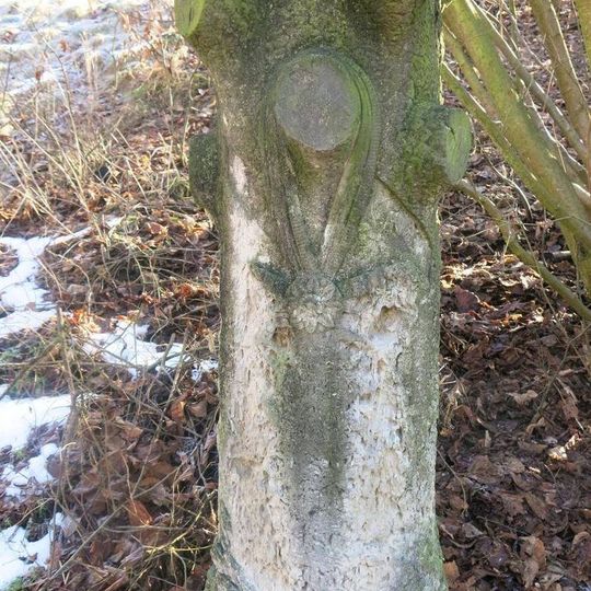 Podstavec ulomeného kříže na rozcestí ulic Pod Vrchem a U Křížku v Bynově