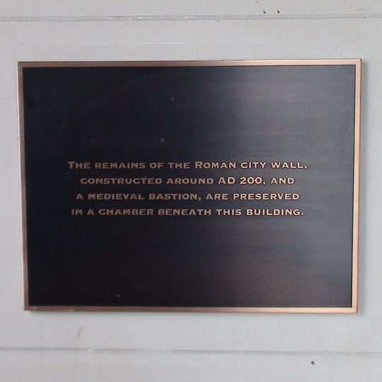 London Wall: site of Newgate and 121-124 Newgate Street, remains of Roman and medieval wall, gateway and bastion