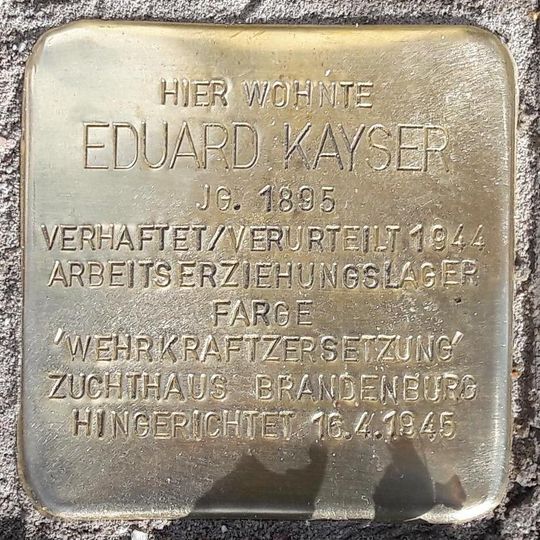 Stolperstein dedicated to Eduard Kayser
