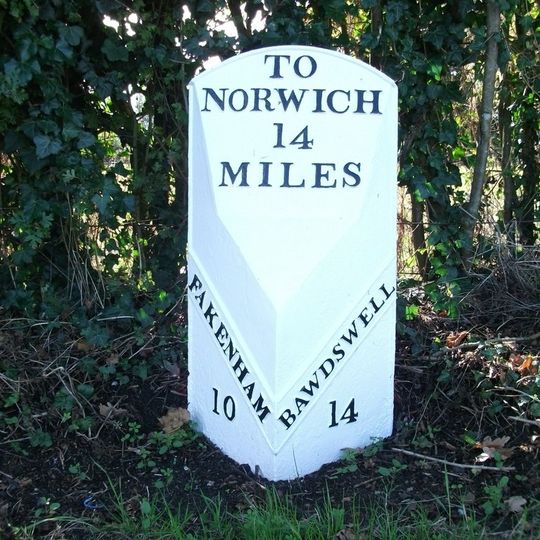 Milepost, 70yds S of Bawdeswell Primary School