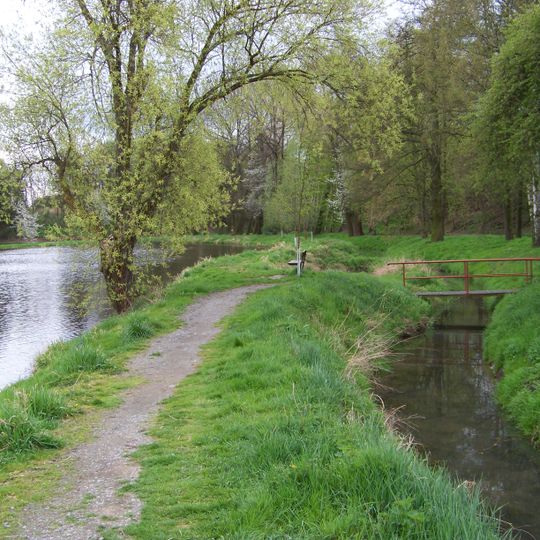 Lávka přes levé rameno Říčanského potoka u rybníka Velká Vodice