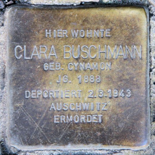 Stolperstein dedicated to Clara Buschmann