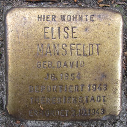 Stolperstein dedicated to Elise Mansfeldt