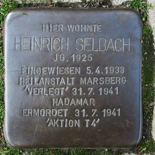 Stolperstein dedicated to Heinrich Selbach