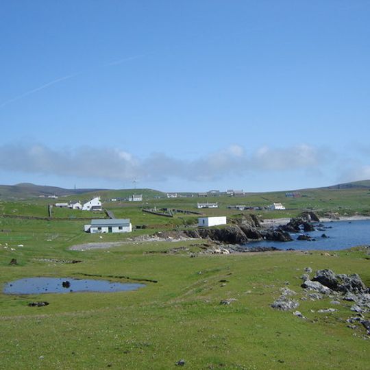 Kirki Geo, settlement and boat-noosts at cemetery, Fair Isle