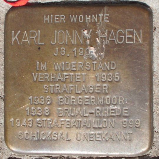 Stolperstein dedicated to Karl Jonny Hagen