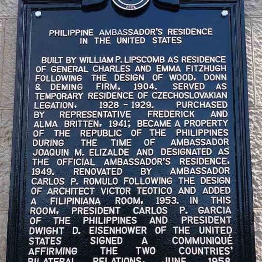 Philippine Ambassador’s Residence in the United States historical marker