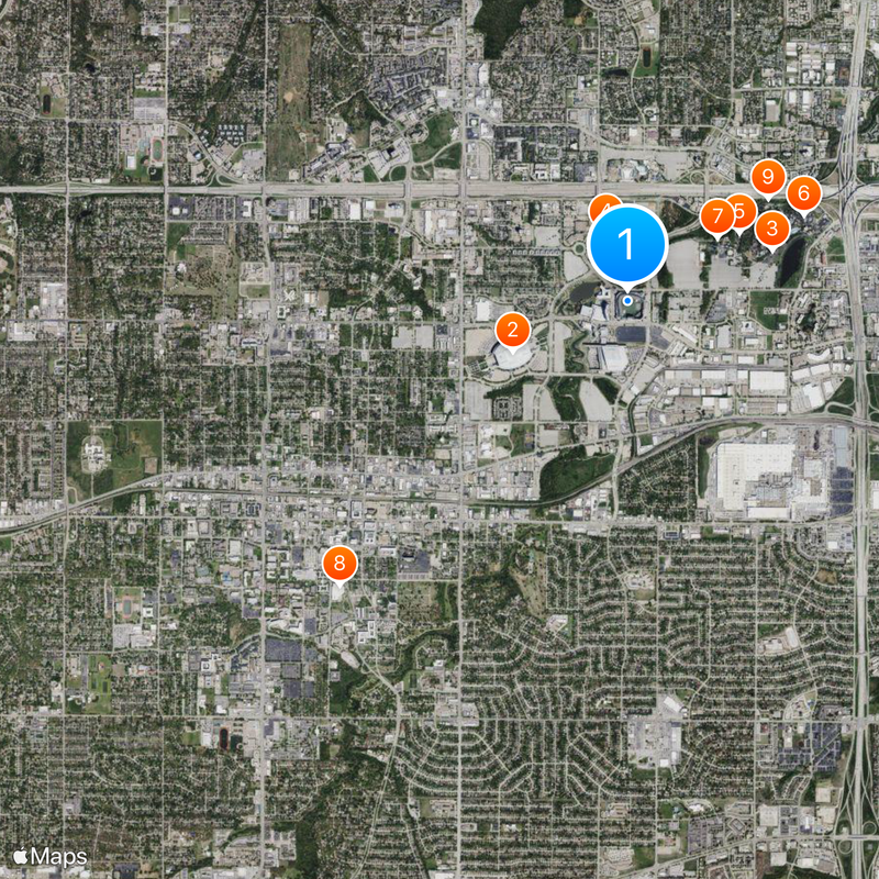 Rangers Ballpark in Arlington Kaart