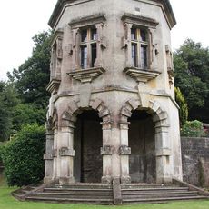 Walls, steps and gazebos to south west of forecourt at Harlaxton Manor