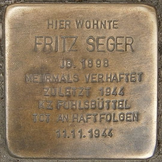Stolperstein en memoria de Fritz Seger