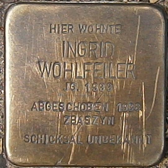 Stolperstein dedicated to Ingrid Wohlfeiler