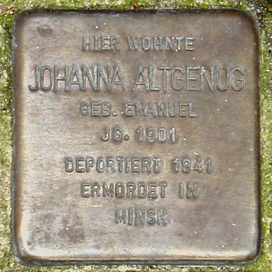 Stolperstein dedicated to Johanna Altgenug