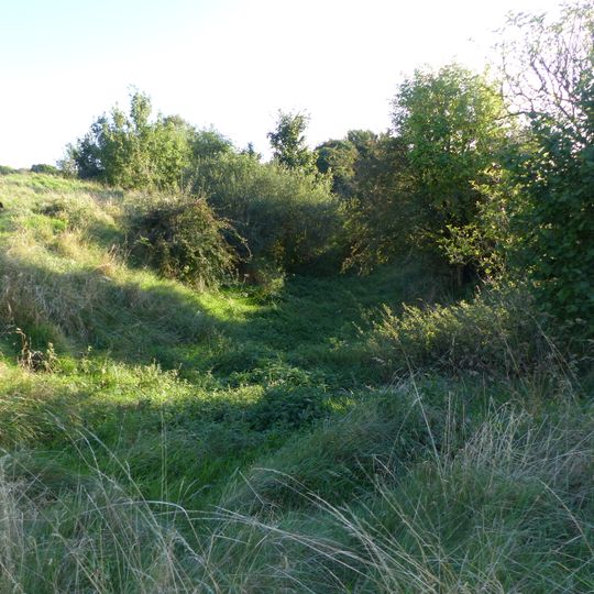Large univallate hillfort with a bowl barrow and pillow mounds 970m west of The Bungalow
