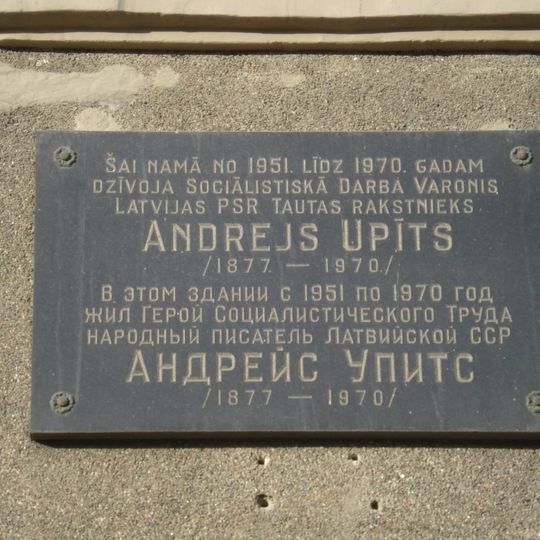 Commemorative plaque to Andrejs Upits