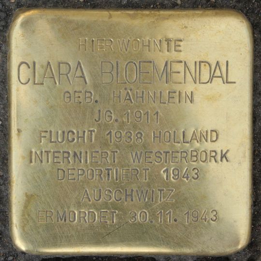 Stolperstein dedicated to Clara Bloemendal