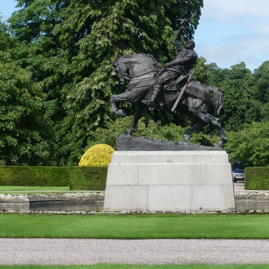 Retaining walls to pond containing equestrian statue of Hugh Lupus