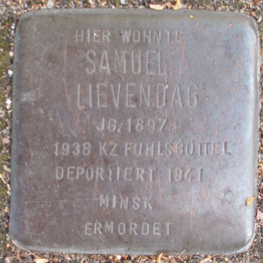 Stolperstein dedicated to Samuel Lievendag