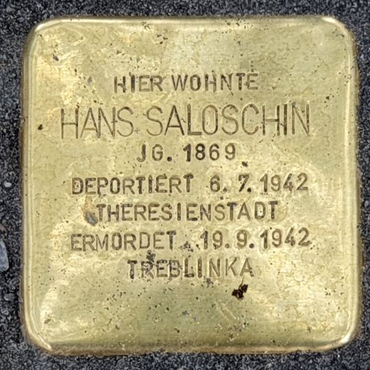 Stolperstein dedicated to Hans Saloschin