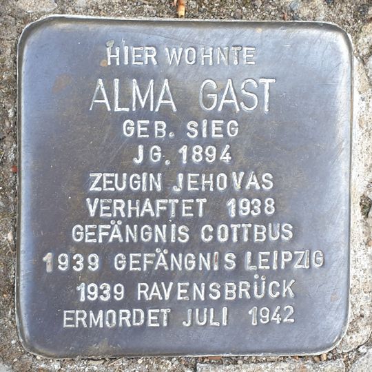 Stolperstein dedicated to Alma Gast