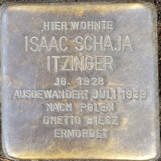 Stolperstein dedicated to Isaac Schaja Itzinger
