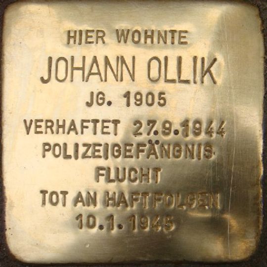 Stolperstein dedicated to Johann Ollik