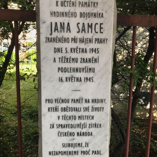 Pamětní deska Jana Samce v ulici U nových domů II v Praze