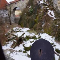 Mostní přechod mezi zámeckou věží a čp. 58 v Českém Krumlově-Latráně