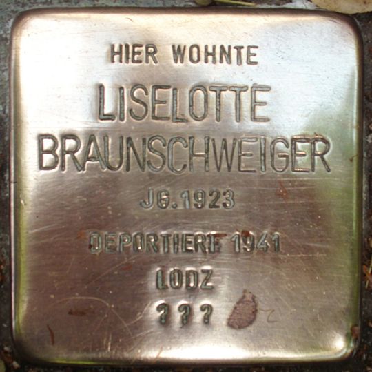Stolperstein dedicated to Liselotte Braunschweiger