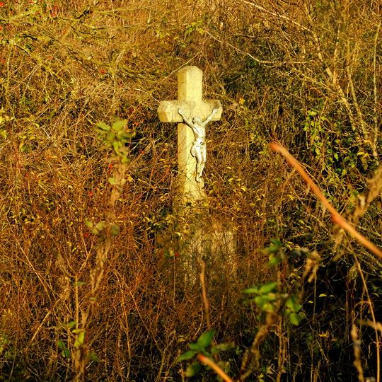 Kříž v jihozápadním cípu lesa Březina v Kameničce